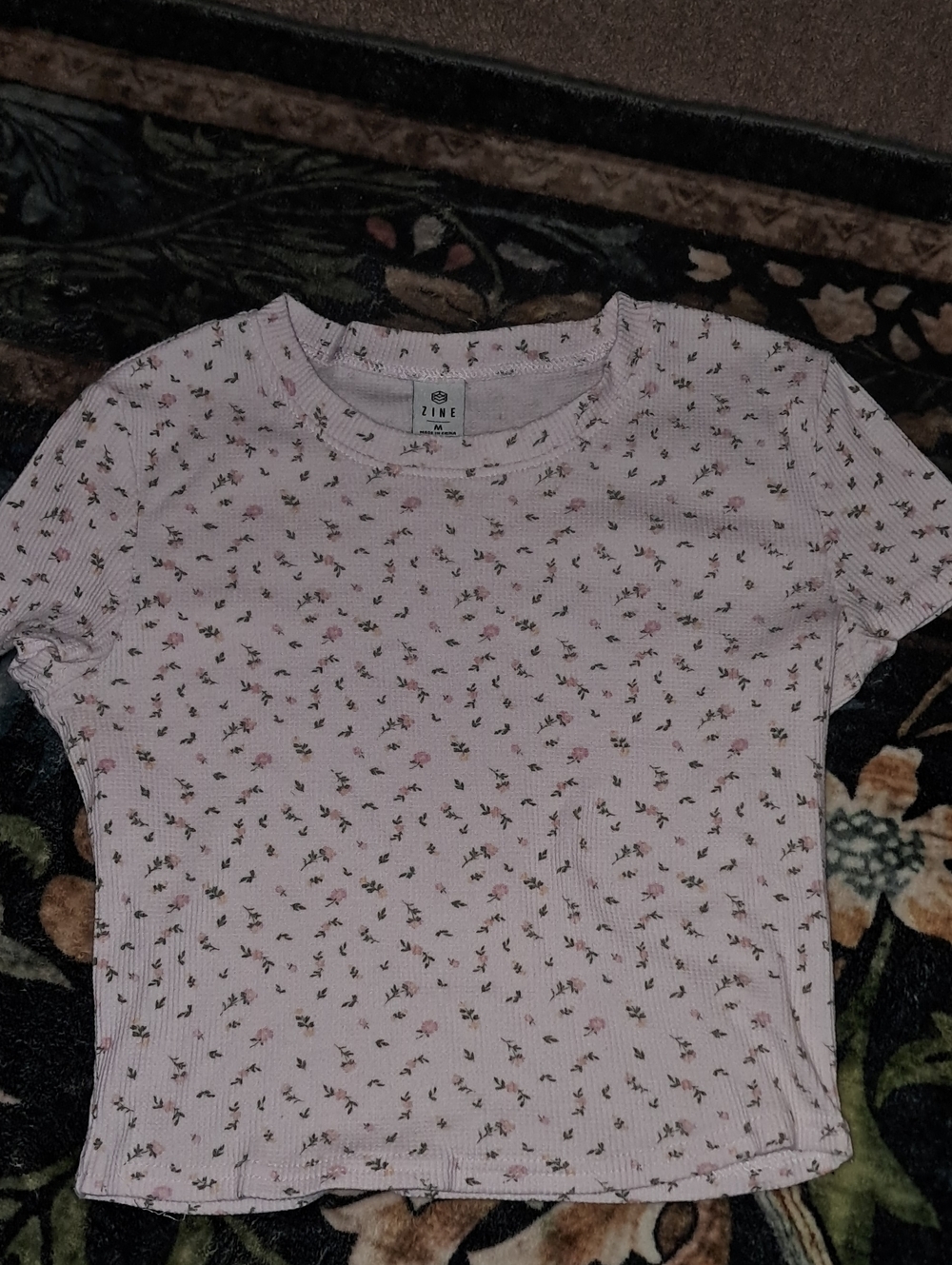 Zine Clothing Pink Floral Ribbed Crop Top